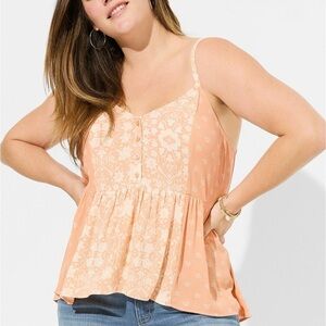 Torrid Tank Top Blouse Gauzey Orange Boho Floral Summer Crinkle Plus Size 4X